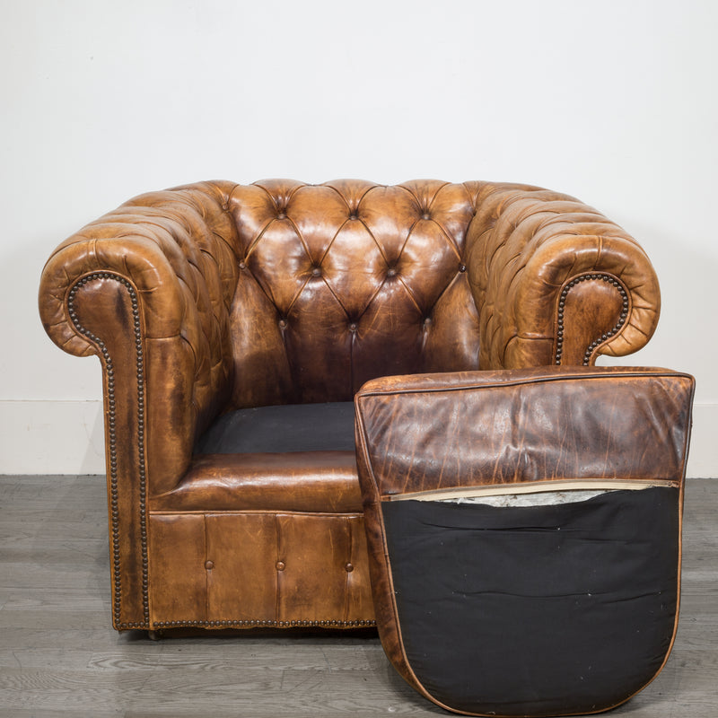 Mid-century Tufted Leather Chesterfield Club Chair c.1950-1970