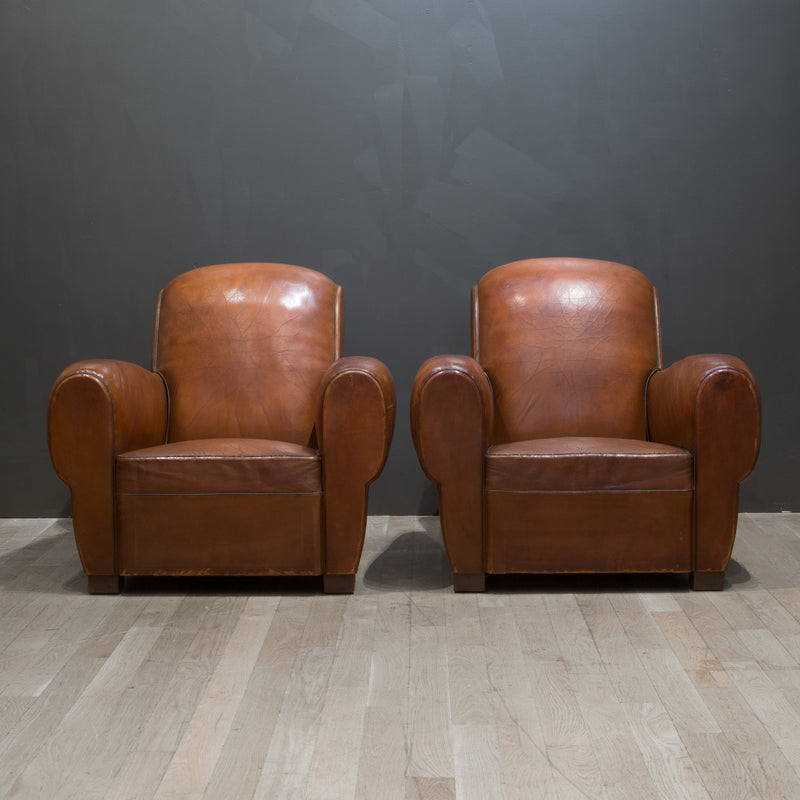 Pair of French Rollback Sheep Hide Club Chairs c.1940