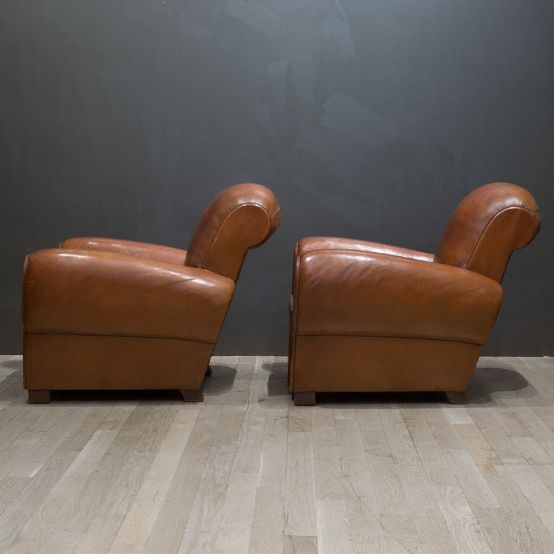 Pair of French Rollback Sheep Hide Club Chairs c.1940