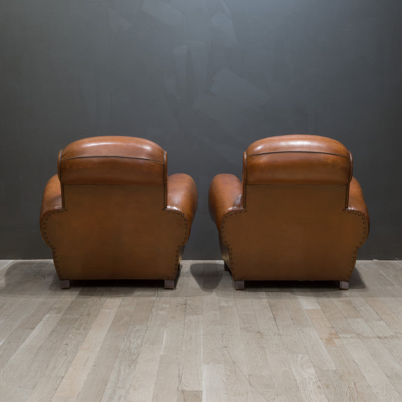 Pair of French Rollback Sheep Hide Club Chairs c.1940