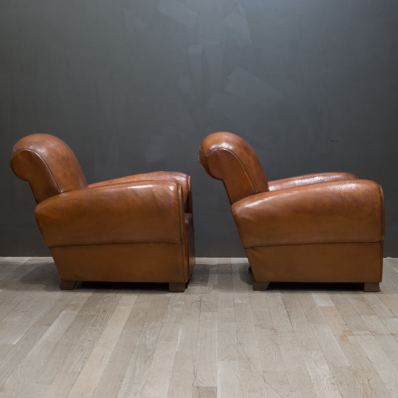 Pair of French Rollback Sheep Hide Club Chairs c.1940